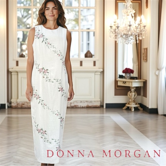 Donna Morgan Dresses & Skirts - Donna Morgan Embroidered Button and zipper Maxi Linen Dress Size 12 NWT